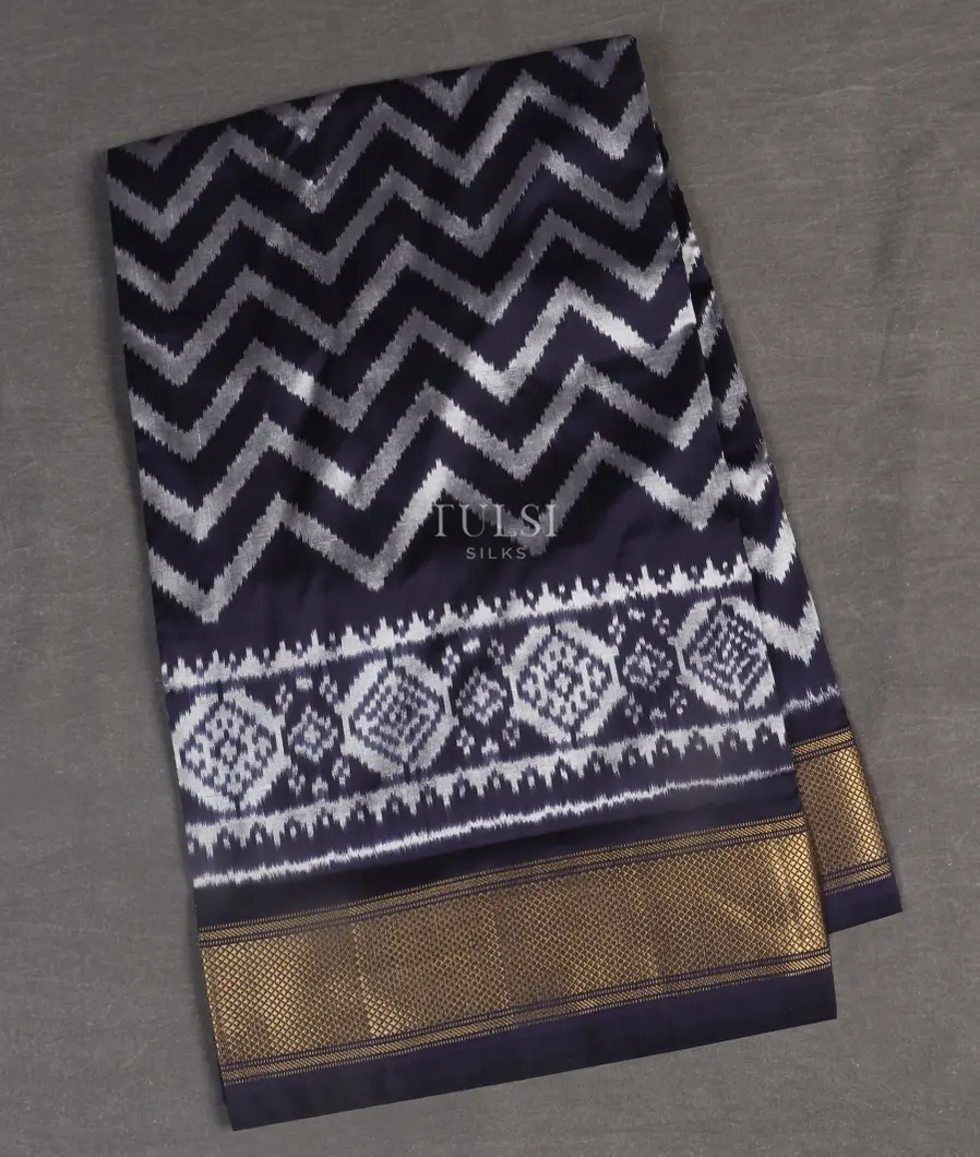Midnight Blue Ikat Silk Saree T544947-image