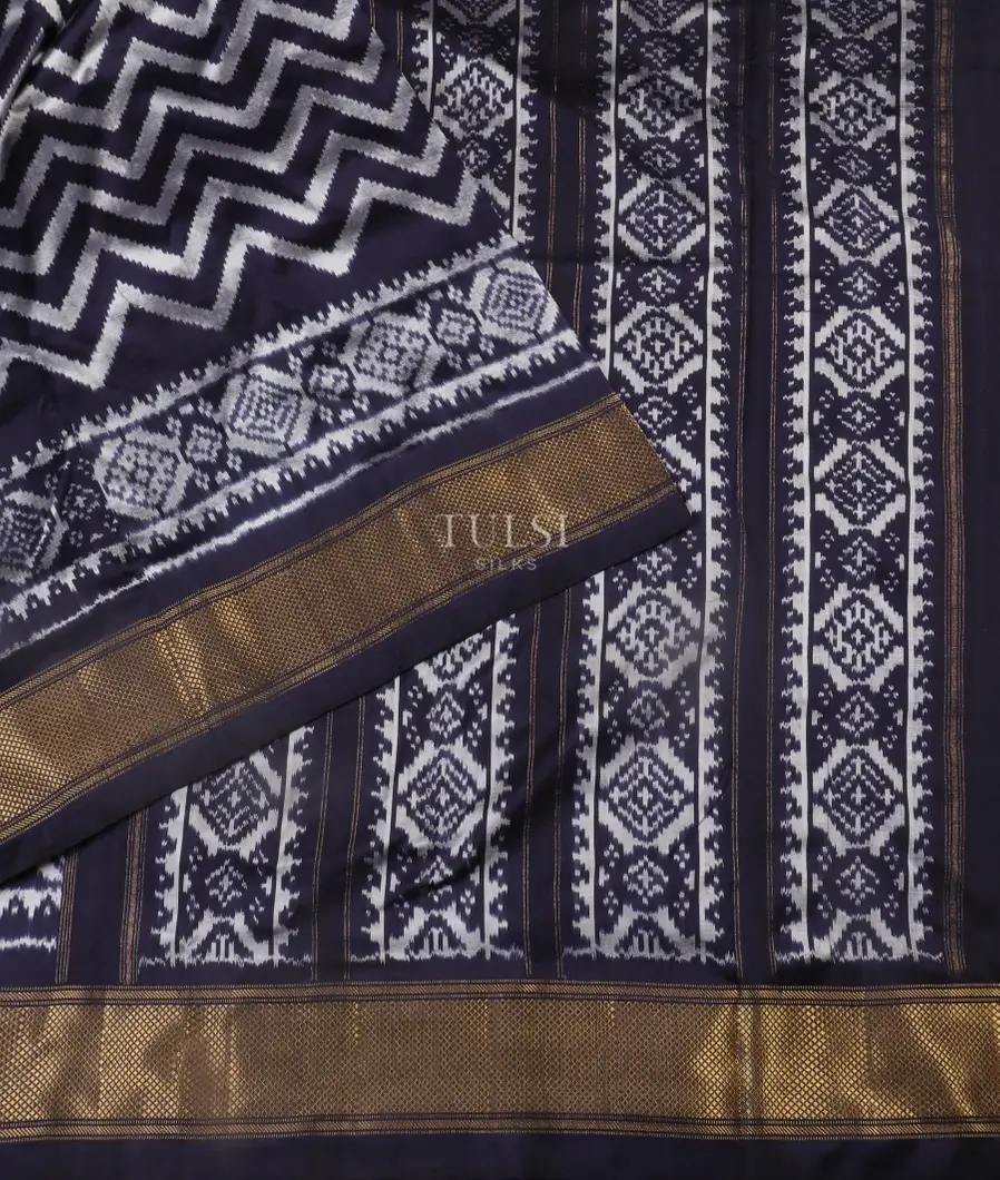 Midnight Blue Ikat Silk Saree T5449474