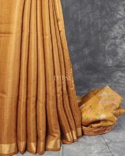 Mustard Yellow Tissue Handwoven Tussar Saree T5412912