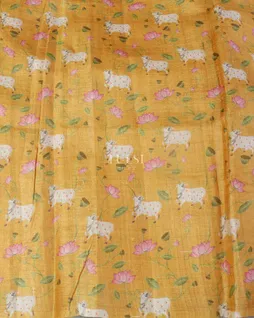 Mustard Yellow Tissue Handwoven Tussar Saree T5412913