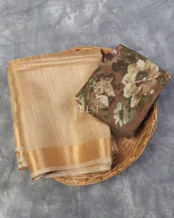 Beige Tissue Handwoven Tussar Saree T5412871