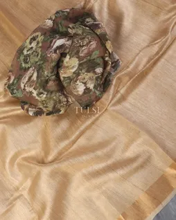 Beige Tissue Handwoven Tussar Saree T5412874