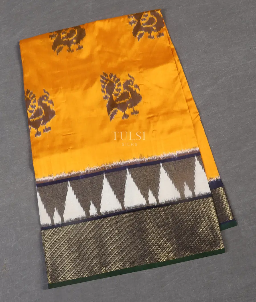 Yellow Ikat Silk Saree T545229-image