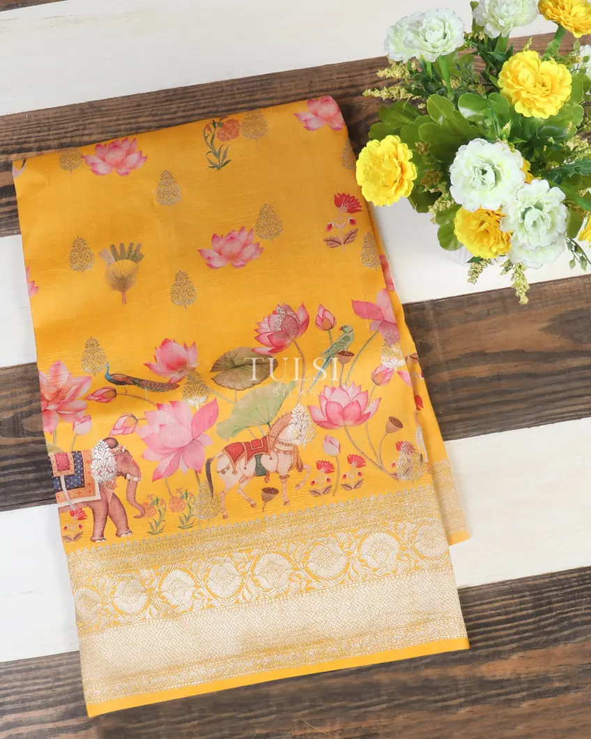Yellow Banaras Kathan Silk Saree T544155-image