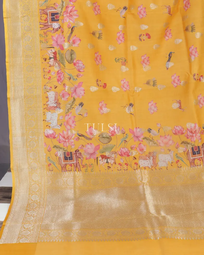 Yellow Banaras Kathan Silk Saree T5441552