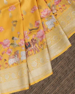Yellow Banaras Kathan Silk Saree T5441554