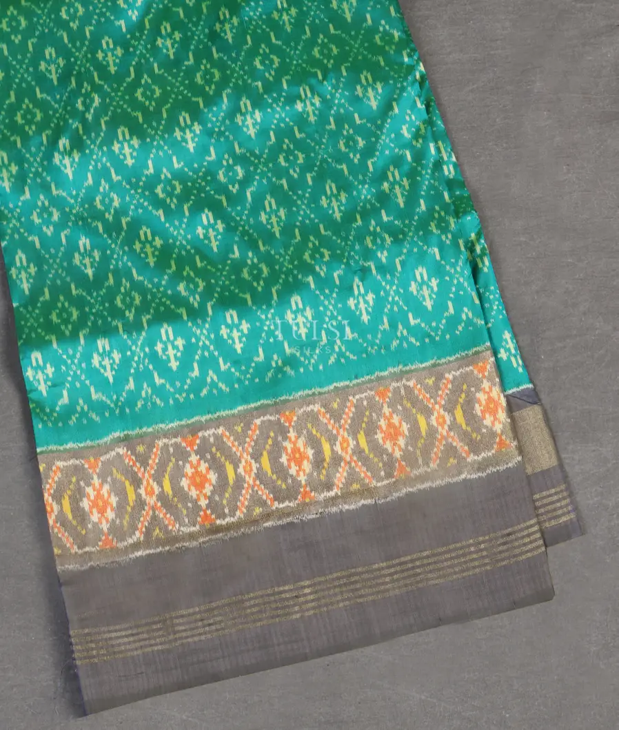 Bluish Green Ikat Silk Saree T544924-image