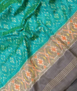 Bluish Green Ikat Silk Saree T5449245