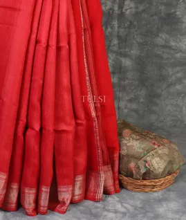 Red woven Tussar Saree T4398452