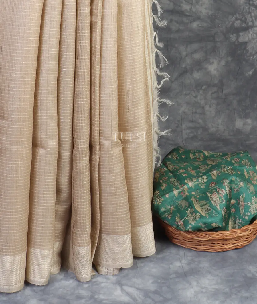 Beige Woven Tussar Saree T5413042
