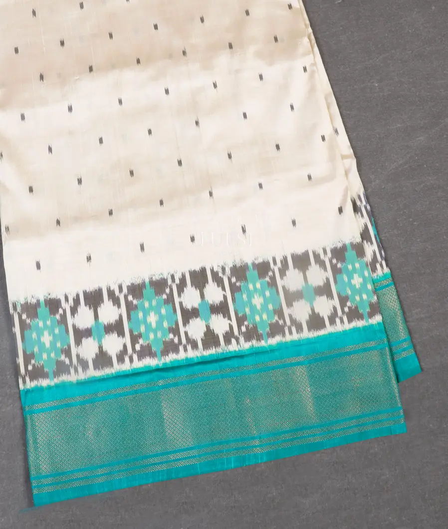 White Ikat Silk Saree T545205-image