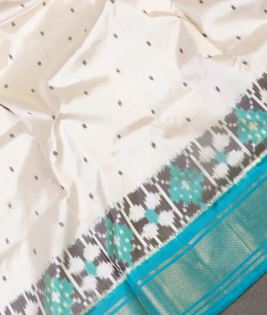 White Ikat Silk Saree T5452055