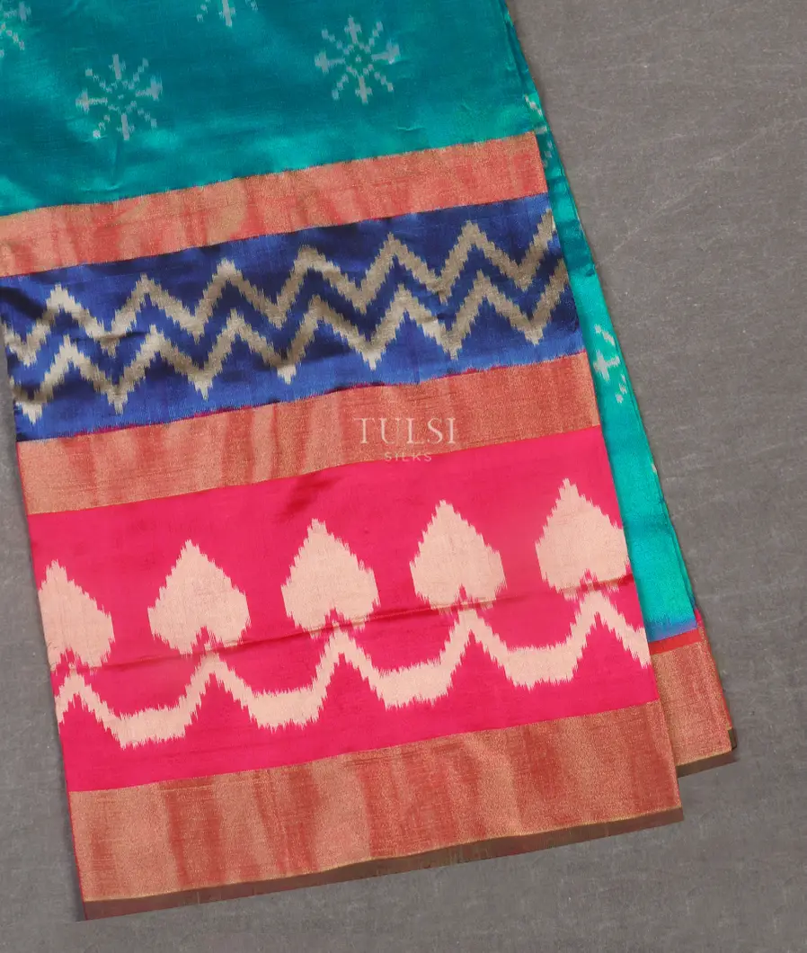 Peacock Blue Ikat Silk Saree T545199-image
