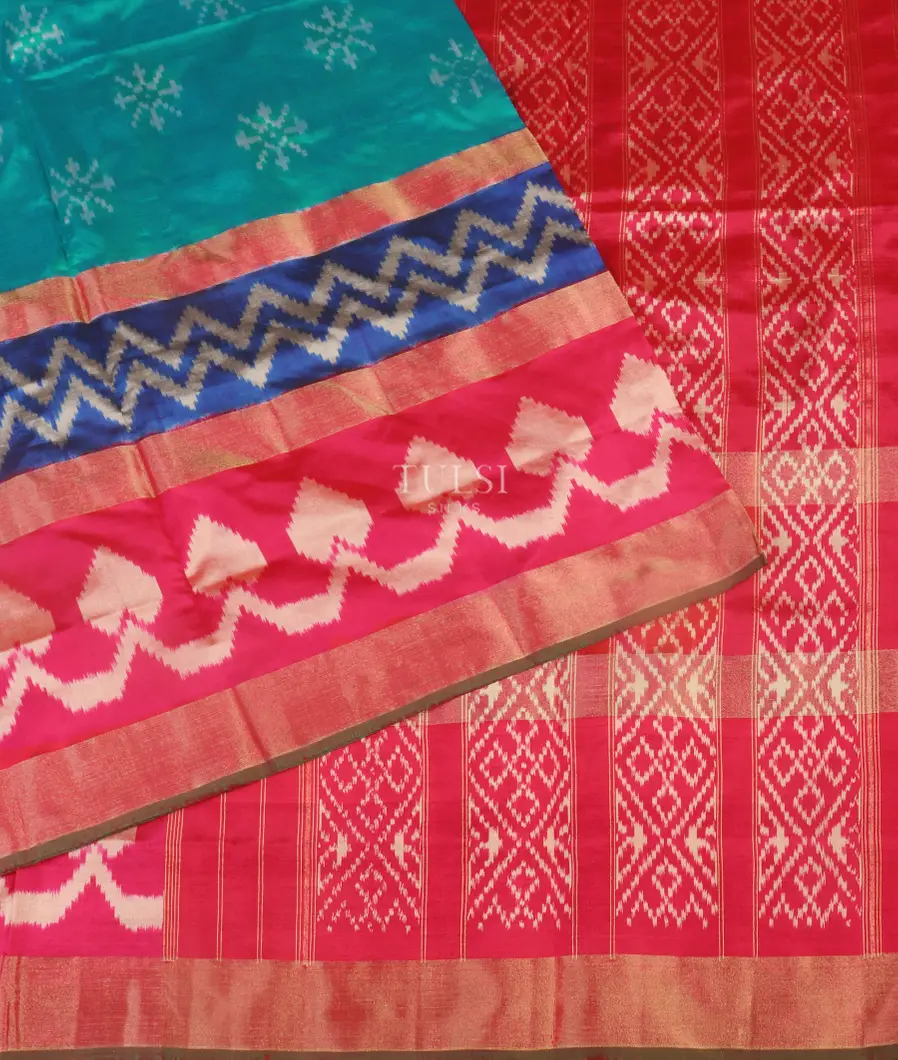 Peacock Blue Ikat Silk Saree T5451992