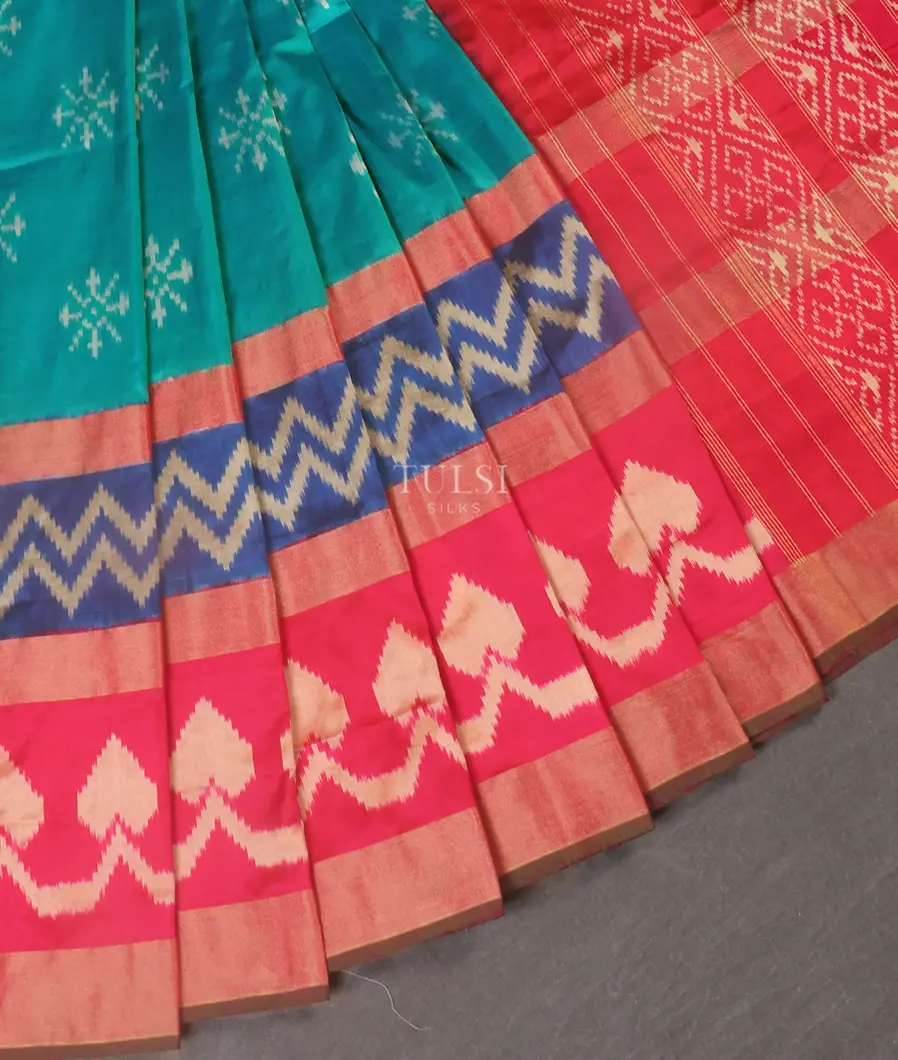 Peacock Blue Ikat Silk Saree T5451994