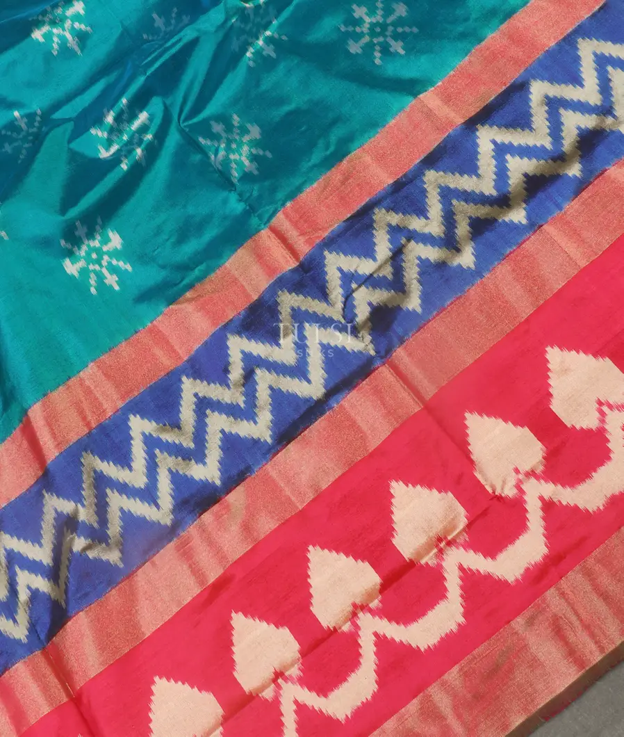 Peacock Blue Ikat Silk Saree T5451995