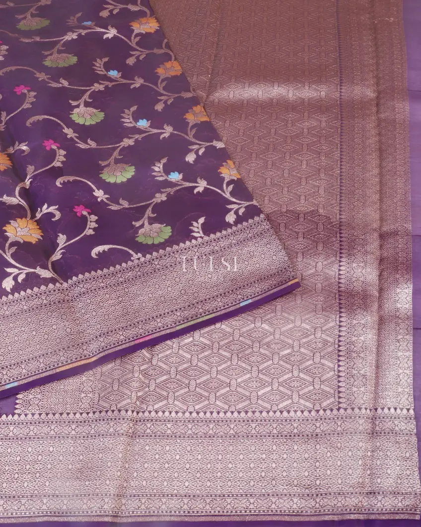 Purple Banaras Organza Saree T5453112