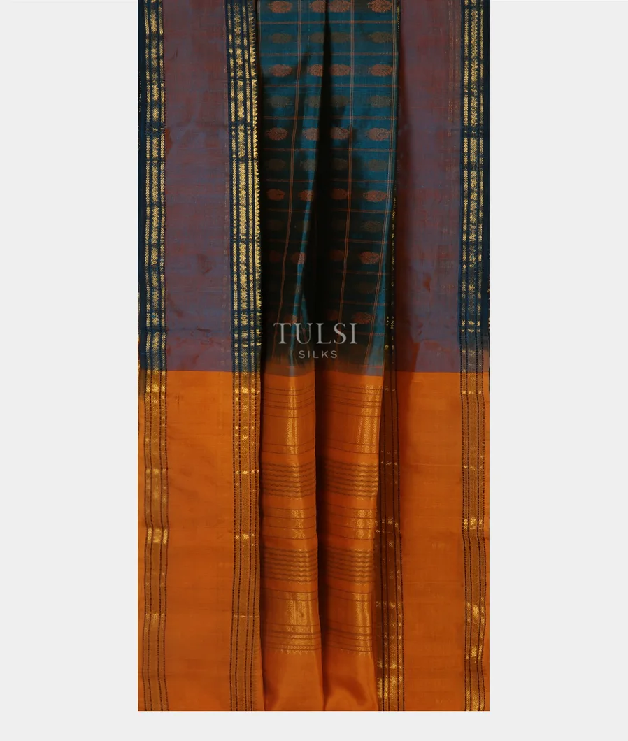 Peacock Blue Silk Cotton Saree T5418352