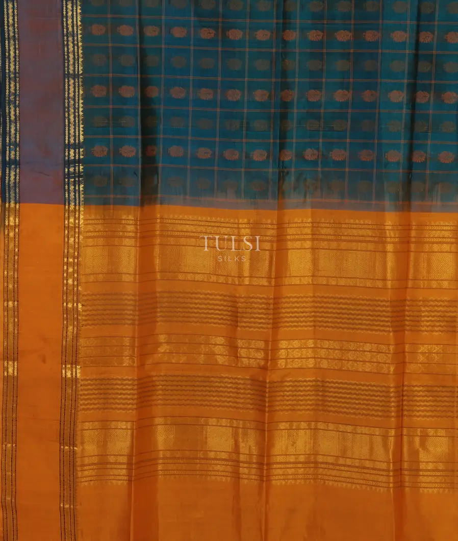 Peacock Blue Silk Cotton Saree T5418354