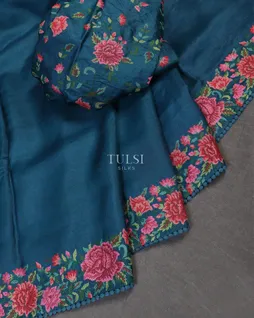 Blue Tussar Embroidery Saree T5430914