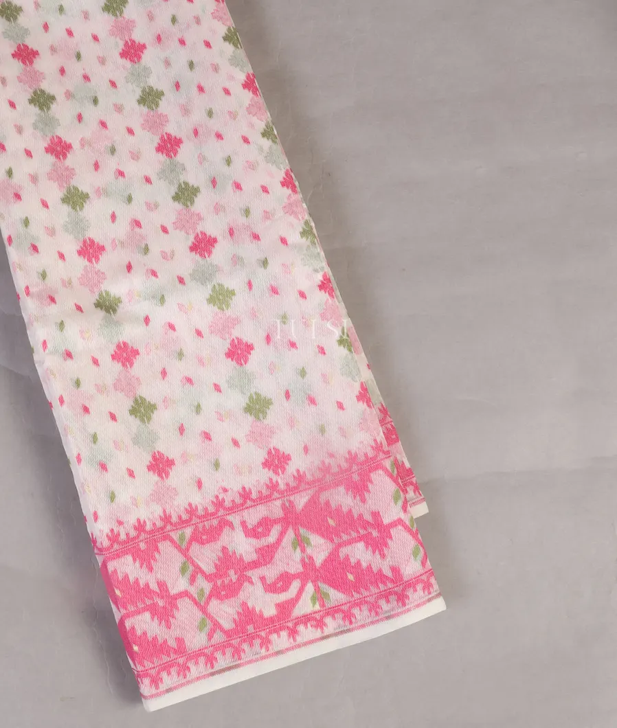 White Dhakai Cotton Saree T543526-image