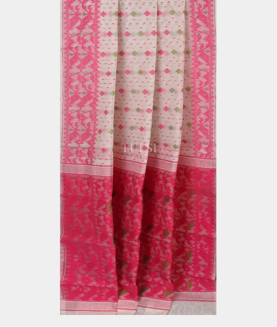 White Dhakai Cotton Saree T5435262