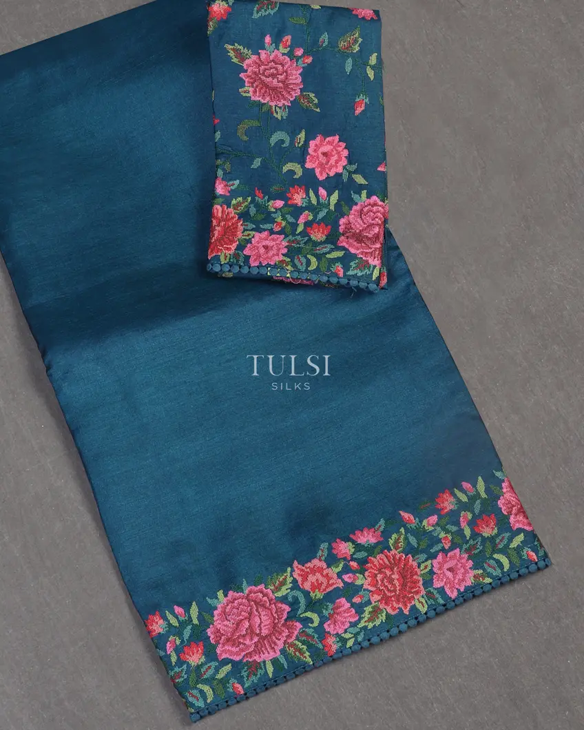 Blue Tussar Embroidery Saree T543091-image