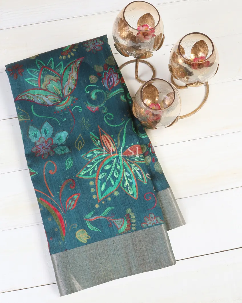 Blue Tussar Printed Saree T521916-image