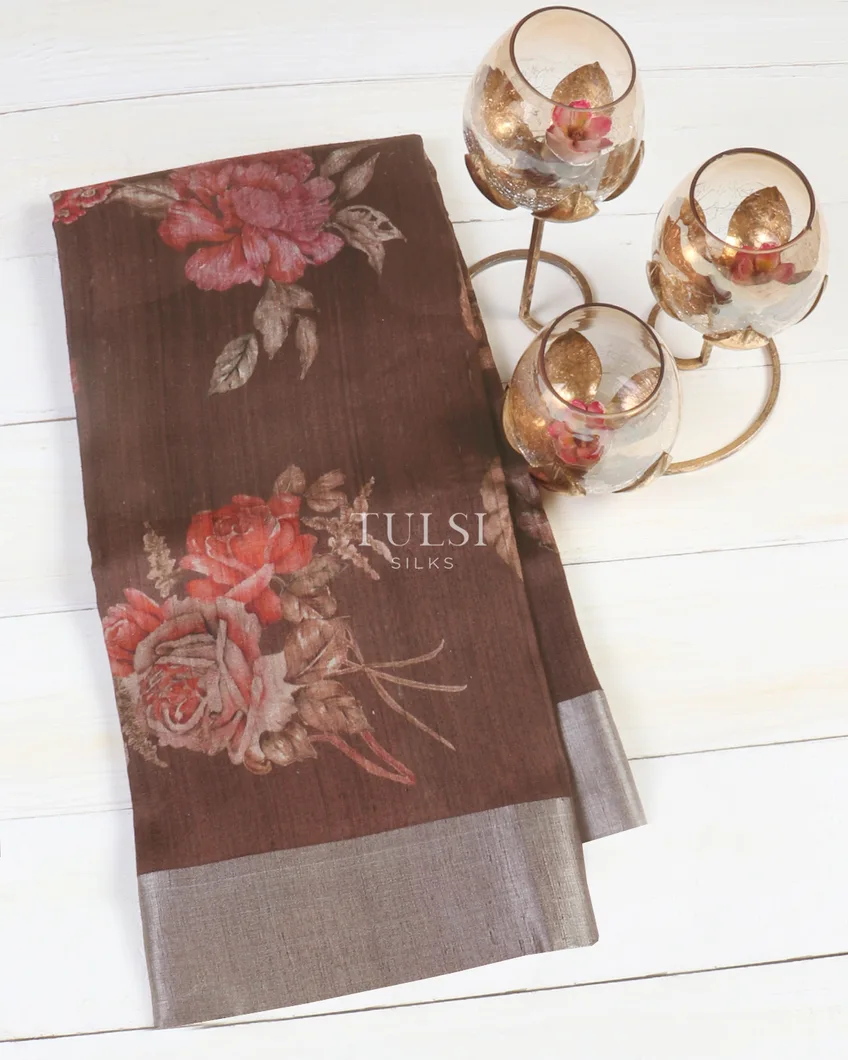 Brown Tussar Printed Saree T521910-image