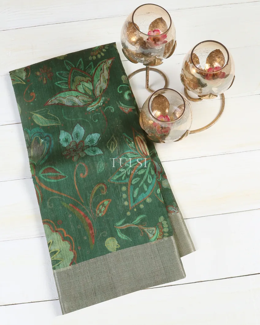Green Tussar Printed Saree T521915-image
