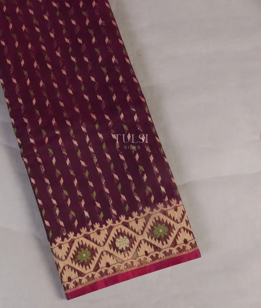 Burgundy Dhakai Cotton Saree T543548-image