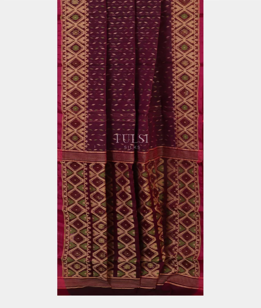Burgundy Dhakai Cotton Saree T5435482