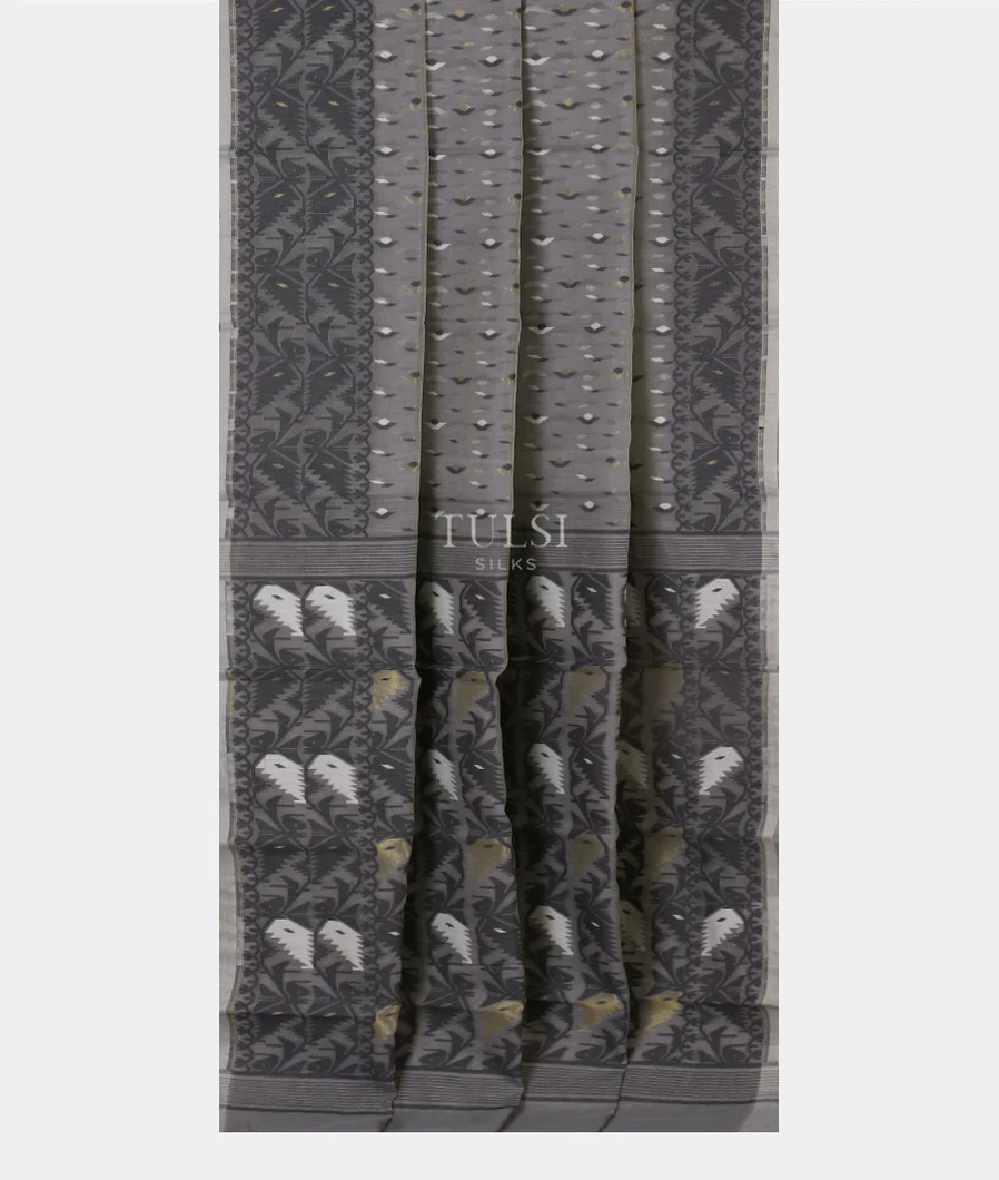 Grey Dhakai Cotton Saree T5048502