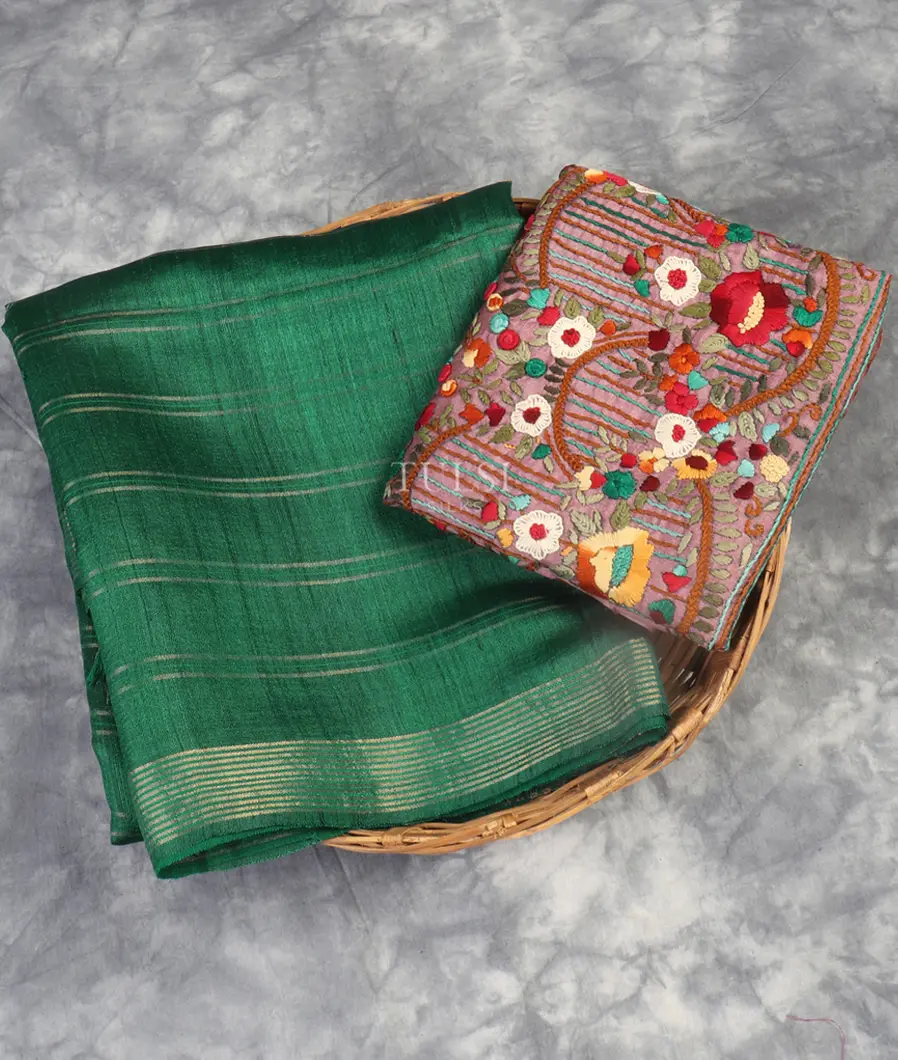Green Woven Tussar Saree T541317-image