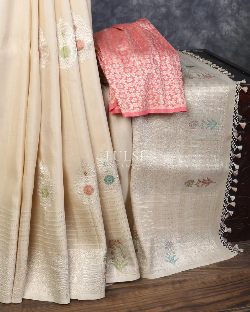 Off-White Tussar Georgette Saree T544538-image
