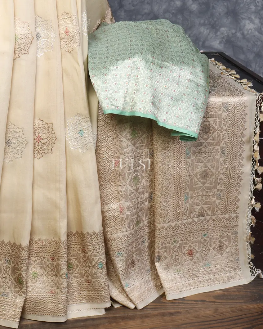 Off-White Tussar Georgette Saree T544542-image