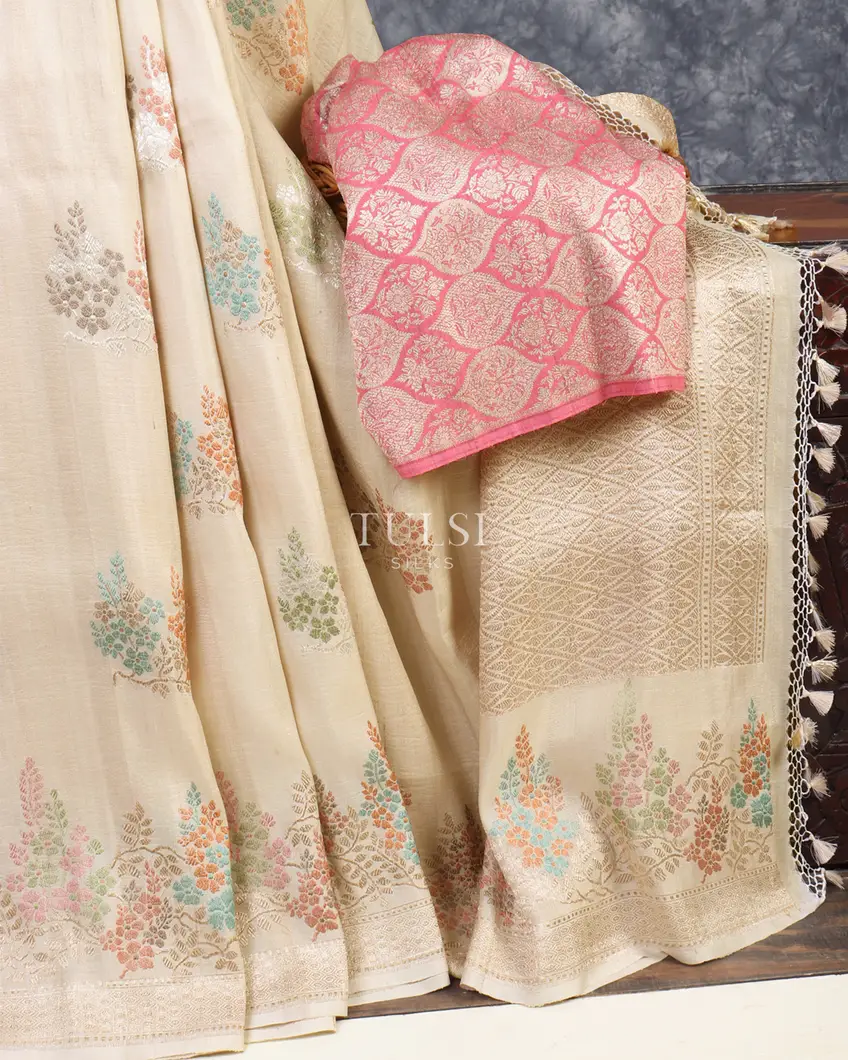 Off-White Tussar Georgette Saree T544532-image
