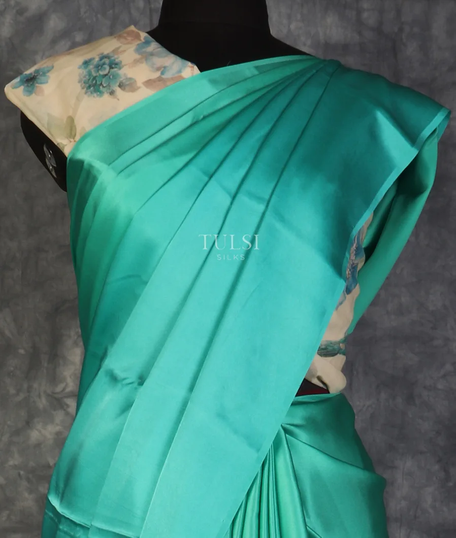 Green and Blue Satin Crepe Silk Saree T547024-image