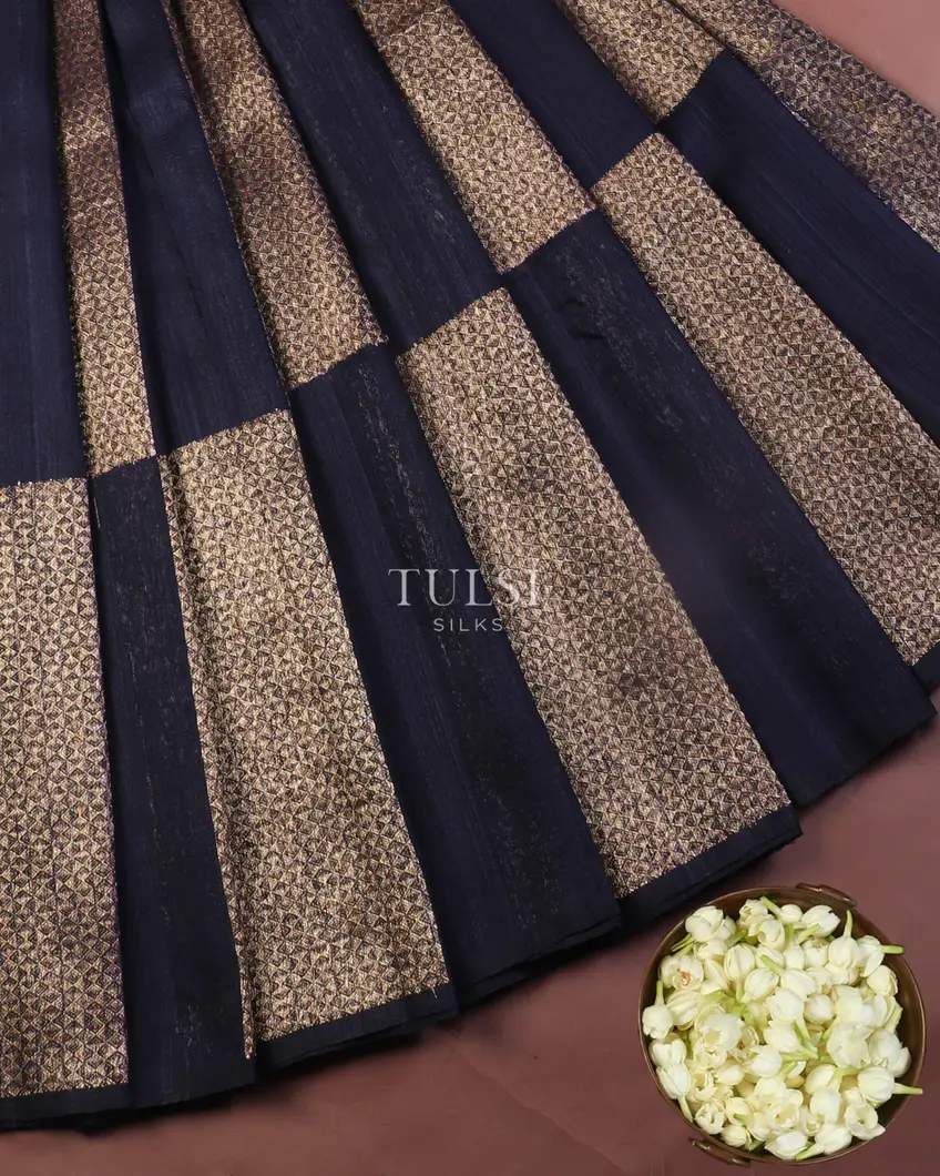 Midnight Blue Banaras Tussar Saree T547964-image