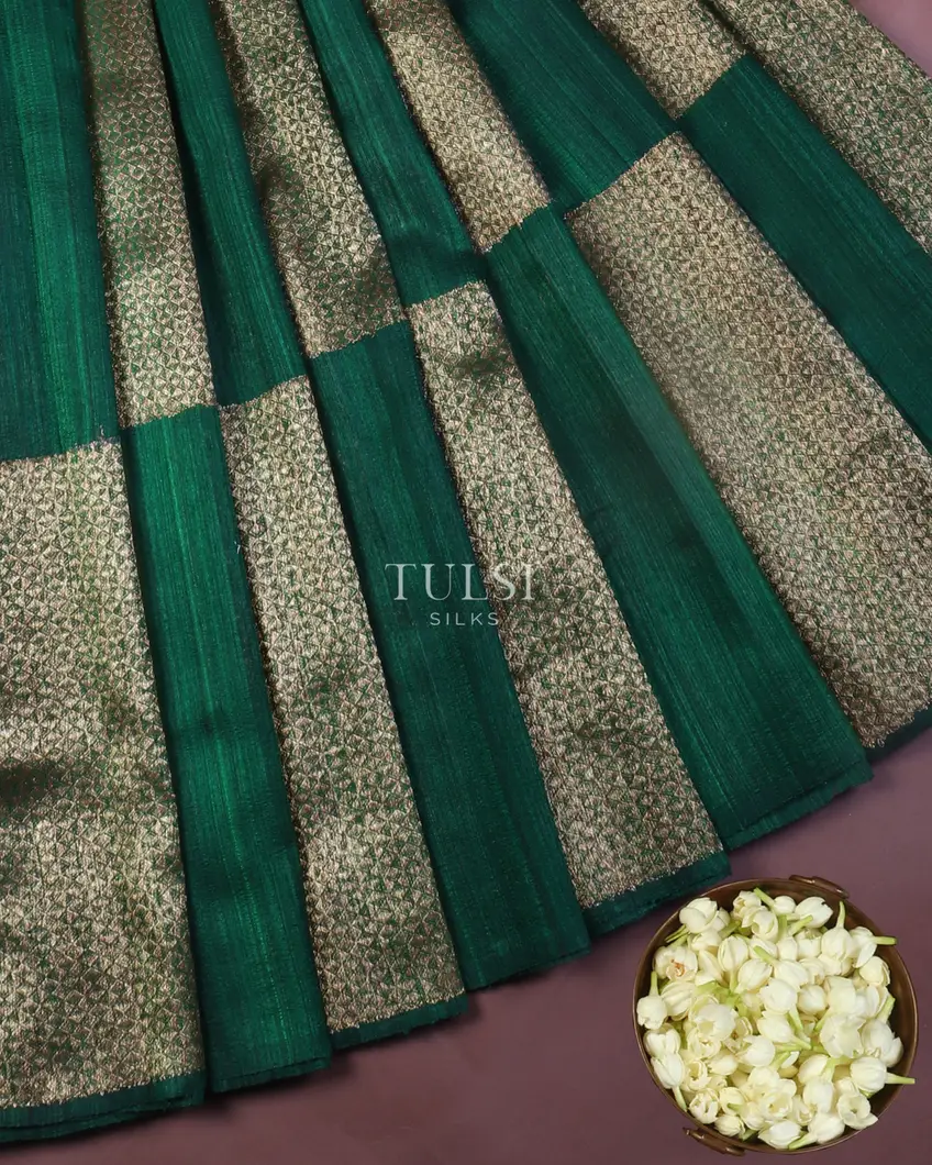 Green Banaras Tussar Saree T547971-image