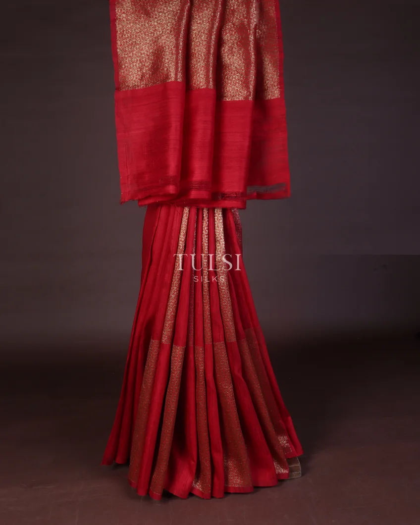 Red Banaras Tussar Saree T5479692