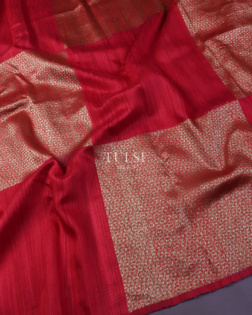 Red Banaras Tussar Saree T5479694