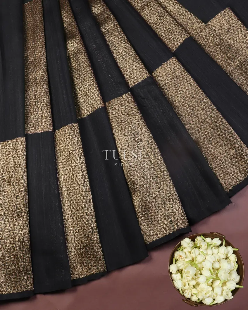 Black Banaras Tussar Saree T547972-image