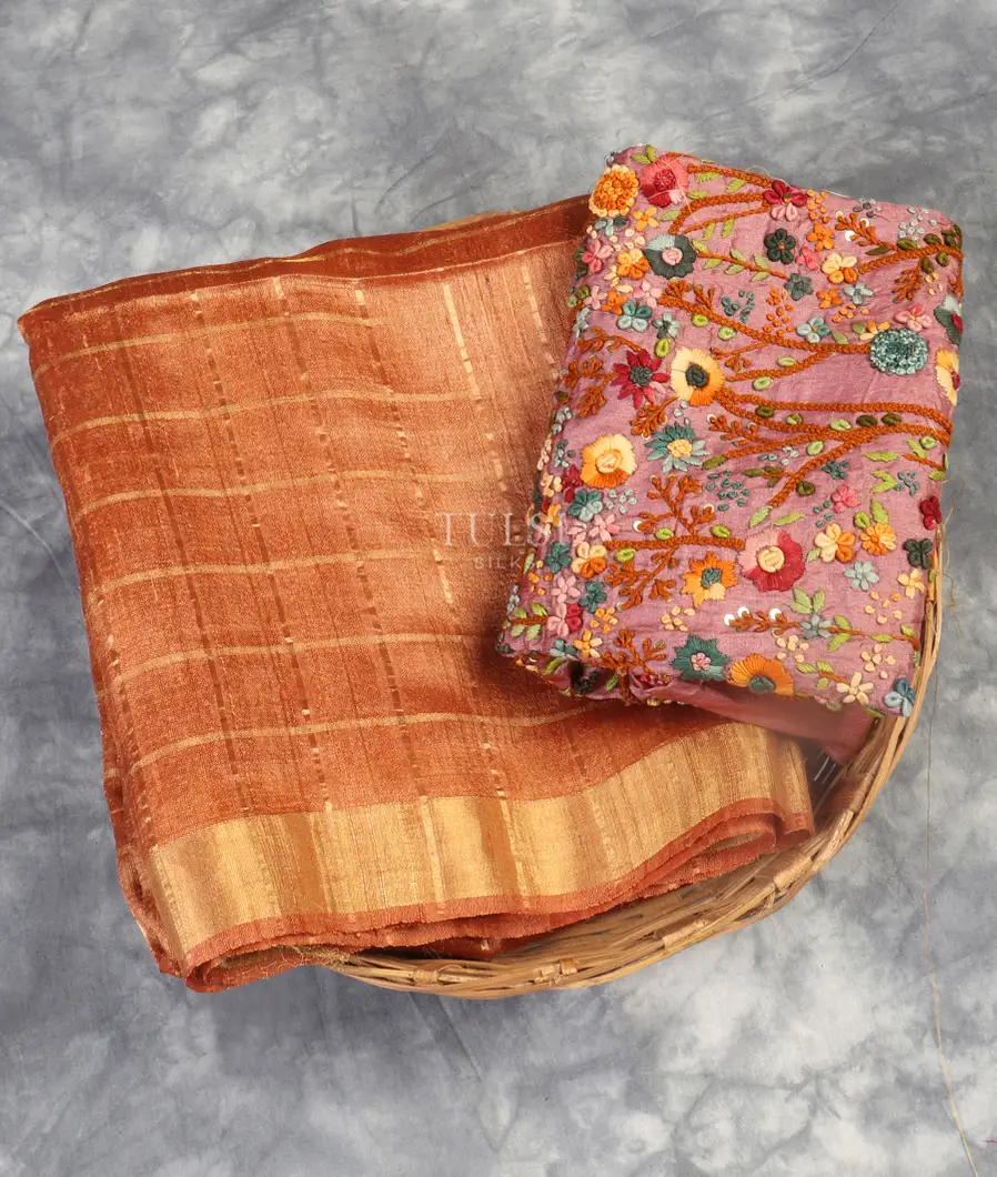Light Orange Woven Tussar Saree T467380-image