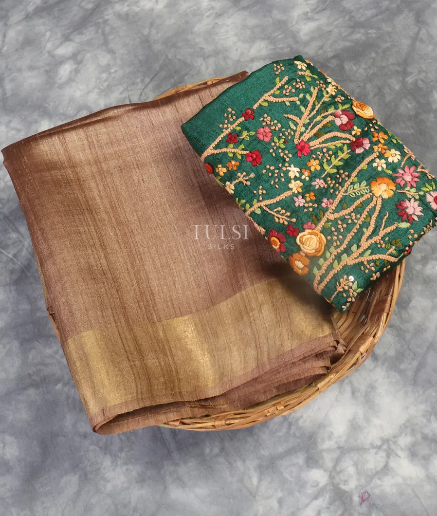 Light Pinkish Brown Woven Tussar Saree T541270-image
