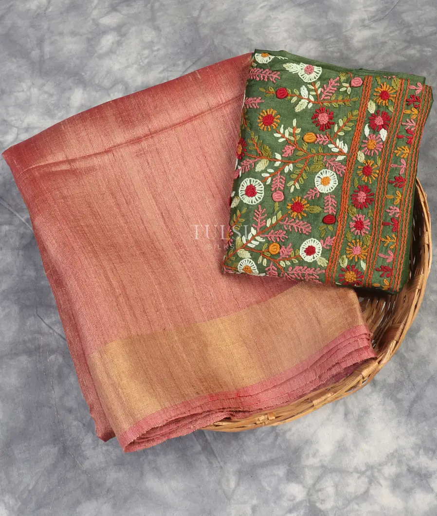 Pink Woven Tussar Saree T541274-image