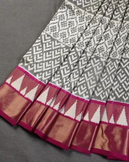 Grey Ikat Silk Saree T5452172