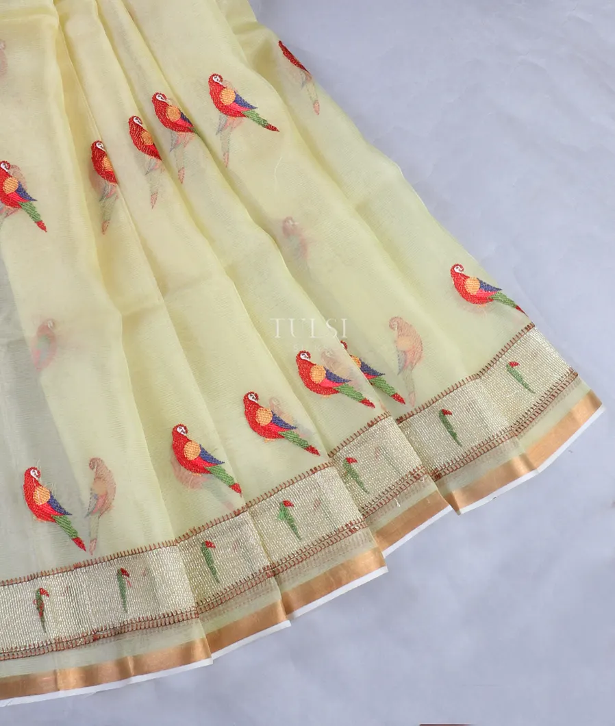 Light Yellow Kora Organza Embroidery Saree T548101-image