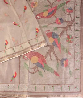 Light Pinkish Beige Kora Organza Embroidery Saree T5481032