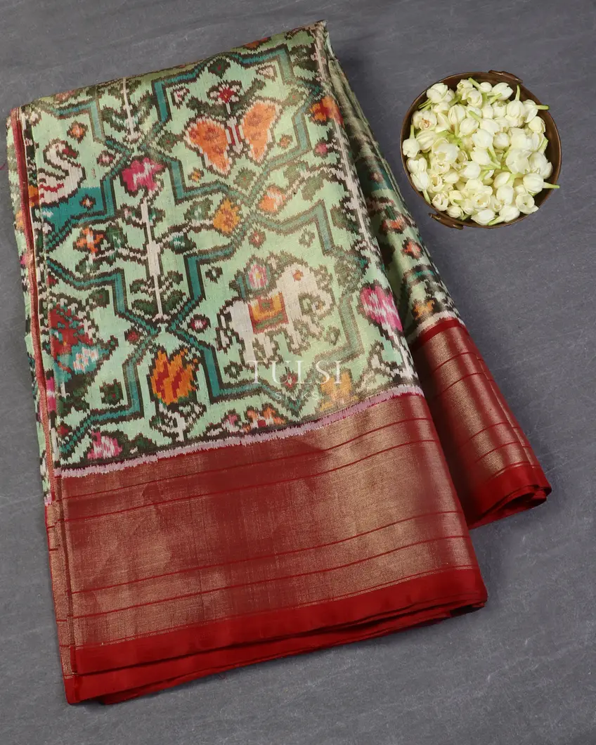 Green Tissue Patola Silk Saree T545014-image